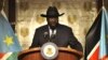 FILE - South Sudan's President Salva Kiir addresses a news conference at the Presidential palace in Juba.