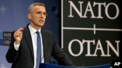Le Secrétaire général de l'OTAN, Jens Stoltenberg, prend la parole à Bruxelles, le 15 mars 2018.