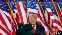  In this Jan. 6, 2021, file photo, President Donald Trump arrives to speak at a rally in Washington. Former President Trump will find out whether he gets to return to Facebook on May 5, 2021.