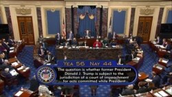 In this image from video, the vote total on the question of the constitutionality of the impeachment trial against former President Donald Trump is displayed in the Senate at the U.S. Capitol in Washington, Feb. 9, 2021.