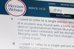 The word "they" is displayed on a computer screen on Dec. 6, 2019, in New York. The language mavens at Merriam-Webster have declared the personal pronoun their word of the year based on a 313 percent increase in look-ups.