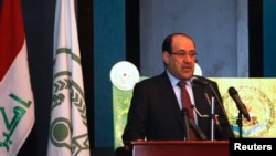 伊拉克总理马利基在巴格达发表讲话。（资料照）