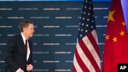 美国贸易代表莱特希泽2018年5月1日就美中经贸发表谈判（美联社）