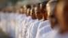 Hundreds of Buddhist nuns wait in line at the Royal Palace to pay their respects to the late former Cambodian King Norodom Sihanouk in Phnom Penh, file photo. 