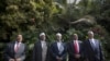 Left to right: UN Special Representative for Somalia Mahiga, Somali Parliament Speaker Aden, Somali President Ahmed, Somali PM Ali, Puntland President Farole in Nairobi, Kenya, June 22, 2012.