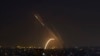 Rockets are launched from the Gaza Strip toward Israel, Nov. 13, 2019. Israeli aircraft have struck Islamic Jihad targets throughout the Gaza Strip while the militant group rained scores of rockets into Israel for a second straight day.