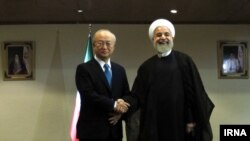 دیدار یوکیا آمانو مدیر کل آژانس بین المللی انرژی اتمی با حسن روحانی رییس جمهوری ایران در تهران - ۱۱ تیر ۱۳۹۴ 