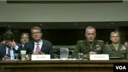 美国国防部长卡特和美军参联会主席邓福德上将2016年9月22日在国会作证 （美国国会视频截图）