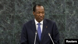 FILE - Blaise Compaore addresses the U.N. General Assembly as Burkina Faso's president, Sept. 25, 2013.