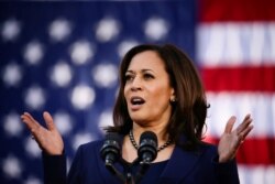FILE - U.S. Senator Kamala Harris launches her campaign for President of the United States at a rally at Frank H. Ogawa Plaza in her hometown of Oakland, California, Jan. 27, 2019.