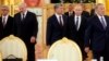 From left: Armenia's Serge Sarkisian, Belarus' Alexander Lukashenko, Kyrgyzstan's Almazbek Atambayev, Russia's Vladimir Putin and Kazakhstan's Nursultan Nazarbayev arrive for the Eurasian Economic Union summit in Moscow, Dec. 23, 2014.