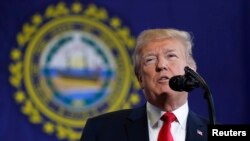 Rais wa Marekani Donald Trumpakitoa hituba huko Manchester New Hampshire juu ya kupambana na tatizo la matumizi mabaya ya madawa, Machi 19, 2018.