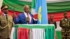 Burundi's President Pierre Nkurunziza is sworn in for a third term at a ceremony in the parliament in Bujumbura, Aug. 20, 2015. 