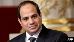 Abdel Fattah el-Sissi parlant à Paris, France, après une visite à l'Elysée, le 26 novembre 2014. 