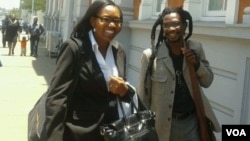 Artist Owen Maseko and lawyer Nosimilo Chanayiwa leaving the Constitutional Court. Maseko was once arrested for displaying Five Brigade artworks in Bulawayo. (Photo/Iwrin Chifera)