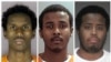 A combination picture shows, left to right, defendants Guled Ali Omar, Abdirahman Daud and Mohamed Farah. Of the nine men found guilty, Omar received the longest sentence, 35 years, with Daud and Farah getting 30 years each. The remaining six men received shorter sentences, with one being released for time served.