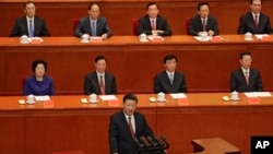 中国国家主席习近平在北京人民大会堂举行的解放军建军90周年大会上发表讲话。(2017年8月1日)