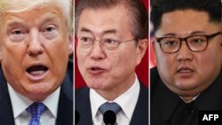 Donald Trump, Moon Jae In et Kim Jong Un.