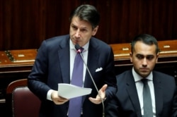 FILE - Italian Prime Minister Giuseppe Conte presents his government's program ahead of confidence vote at the Parliament in Rome, Italy, Sept. 9, 2019.
