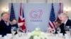 Rais Donald Trump, kushoto, na Waziri Mkuu wa Uingereza Boris Johnson walipokutana asubuhi katika Hoteli ya du Palais pembeni ya mkutano wa G-7 summit in Biarritz, France, Jumapili, Agosti, 25, 2019. (AP Photo/Andrew Harnik)