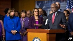 FILE - House Assistant Minority Leaser James Clyburn of S.C speaks during a news conference on Capitol Hill in Washington. 