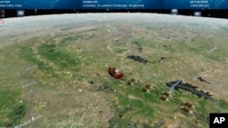 This photo provided by the North American Aerospace Defense Command shows the Santa Tracker, Dec. 24, 2020. This is the 65th year that the U.S.-Canadian operation has tracked the jolly old man.