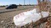 FILE - A plastic bag litters the roadside. 
