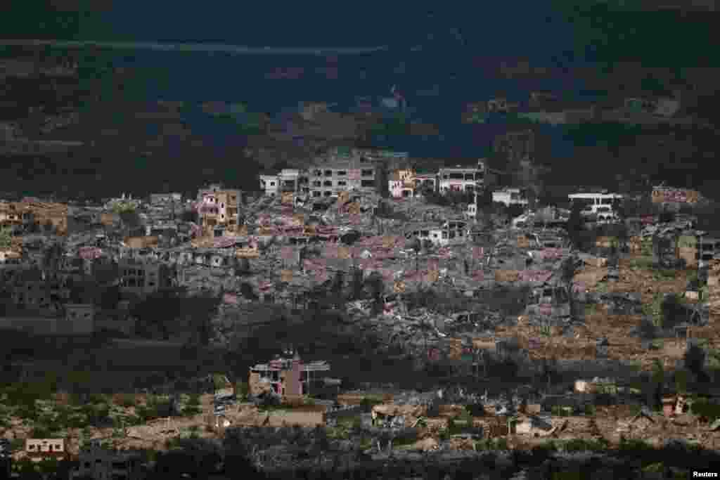 Destroyed buildings lie in ruin on Lebanon&rsquo;s side of the border with Israel, amid ongoing hostilities between Hezbollah and Israeli forces, as seen from Mount Addir, northern Israel.