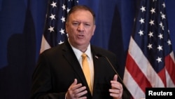 美国国务卿蓬佩奥出席74届联大期间在纽约举行记者会 （2019年9月26日）