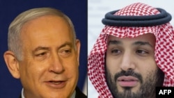Waziri Mkuu wa Israeli Benjamin Netanyahu, kushoto, na mwana wa mfalme Mohammed bin Salman.