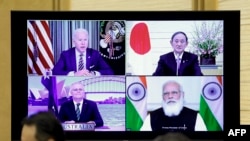 资料照：美澳日印四国集团（Quad）领导人2021年3月12日举行安全对话视频会议。