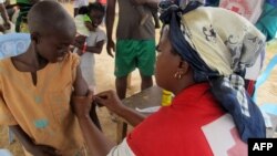 A child from the Central African Republic receives a measles vaccine in a refugee camp set up by the UNHCR in Nangungue, eastern Cameroon, April 12, 2013.