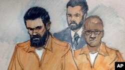 Gambar ilustrasi Jonas Edmonds (kiri) dan Hasan Edmonds dalam sidang di Pengadilan Chicago (26/3). (AP/Tom Gianni)