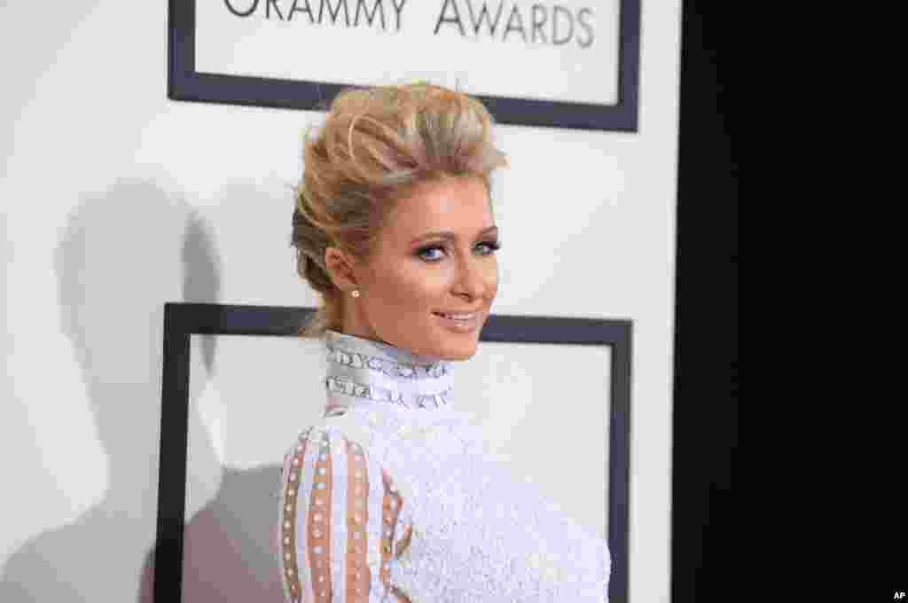 Paris Hilton arrives at the 56th annual GRAMMY Awards at Staples Center on Jan. 26, 2014, in Los Angeles.