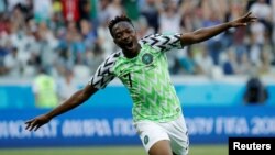 Le Nigérian Ahmed Musa lors du match contre l'Islande, en Russie, le 22 juin 2018.