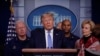President Donald Trump speaks during a briefing about the coronavirus in the James Brady Press Briefing Room of the White House, March 15, 2020, in Washington.