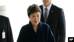 Park Geun-Hye arrivant au bureau d'un procureur, Seoul, Corée du sud, le 21 mars 2017. 