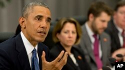 Shugaban Amurka Barck Obama yayinda yake bude taron kiyaye nukiliya jiya Alhamis a nan Washington DC