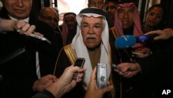 Saudi Arabia's Minister of Petroleum and Mineral Resources Ali Ibrahim Naimi speaks to journalists at a hotel in Vienna, Austria, Tuesday, Dec. 1, 2015, prior to the OPEC oil ministers' meeting on Friday. 