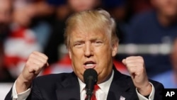 美国总统候选人川普在印第安纳州发表演说（2016年5月1日）