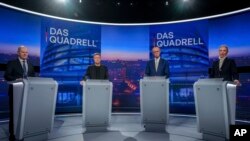 (Soldan sağa) Almanya Başbakanı Olaf Scholz, Yeşiller Partisi’nin adayı Robert Habeck, Hıristiyan Birlik Partileri CDU ve CSU'nun başbakan adayı Friedrich Merz ve Almanya için Alternatif (AfD) Partisi’nin Başbakan adayı Alice Weidel.