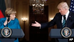 도널드 트럼프 미국 대통령(오른쪽)과 앙겔라 메르켈 독일 총리.