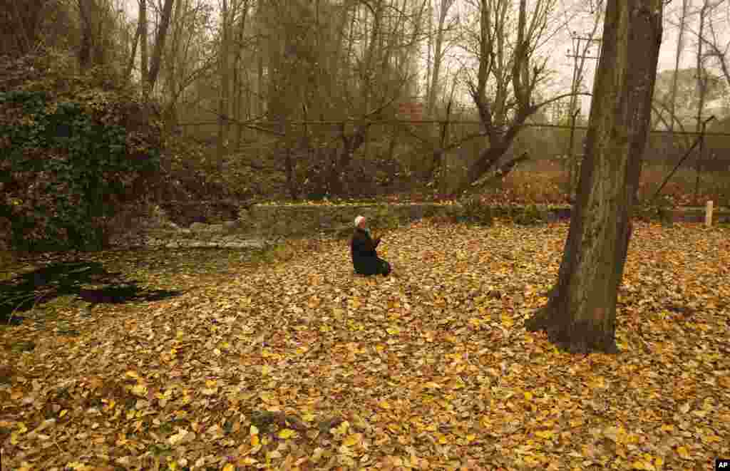 បុរស​មូស្លីម​វ័យចំណាស់​នៅ​តំបន់​កាស្មៀ​ធ្វើ​ការ​បួងសួង​នៅ​លើ​ស្លឹកឈើ​ស្លួត​នៅ​ថ្ងៃ​ចុះត្រជាក់ និង​ចុះ​អព្ទ​មួយ​ក្នុង​ក្រុង Srinagar នៃ​តំបន់​កាស្មៀ​គ្រប់គ្រង​ដោយ​ប្រទេស​ឥណ្ឌា។