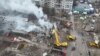 A drone view shows the site of an apartment building hit by a Russian missile strike in Poltava, Ukraine, Feb. 1, 2025. (State Emergency Service of Ukraine via Reuters)