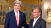 US Secretary of State John Kerry, left, meets with Tunisian President Mohamed Moncef Marzouki at the Carthage President's residence, Feb. 18, 2014, in Tunis. 